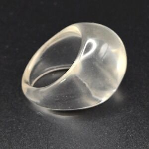 Clear Lucite Dome Ring Chunky Transparent Vintage Plastic Size 7.5 UV Reactive